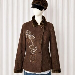 Vintage Y2K Chadwick's Brown Faux Fur Floral Jacket